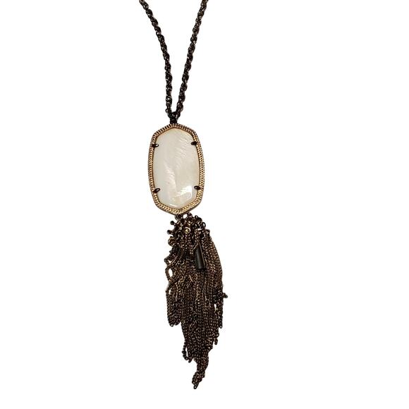 Kendra Scott Rayne White Mother of Pearl 32" Tassel Dangle Necklace Silver Tone - Picture 3 of 5